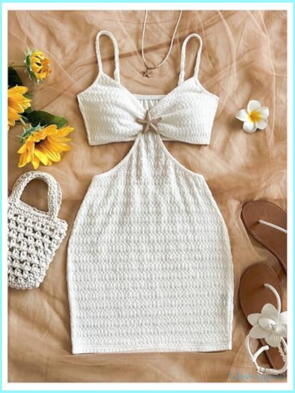 Women's Boho Knitted Cut Out Bodycon Backless Cami Mini Dress - Picture 6 of 7